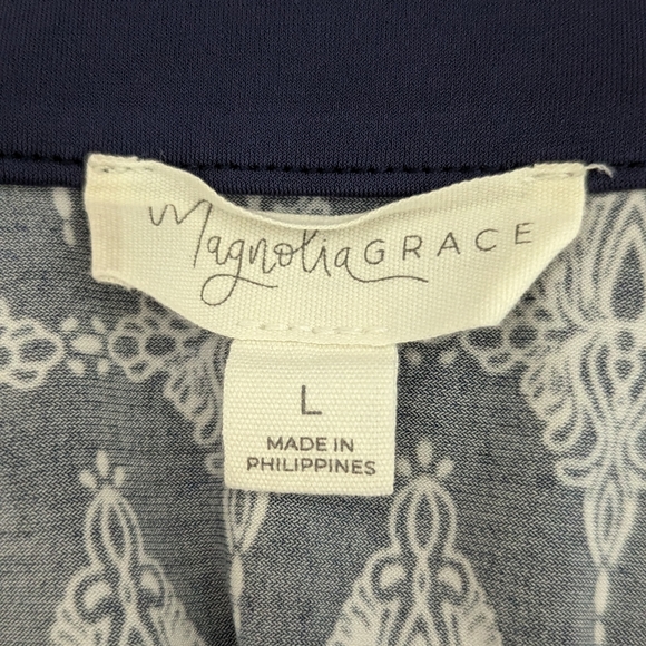 Magnolia Grace navy/white v neck pull on dress sz L Notched Neckline Stretch - Picture 5 of 5